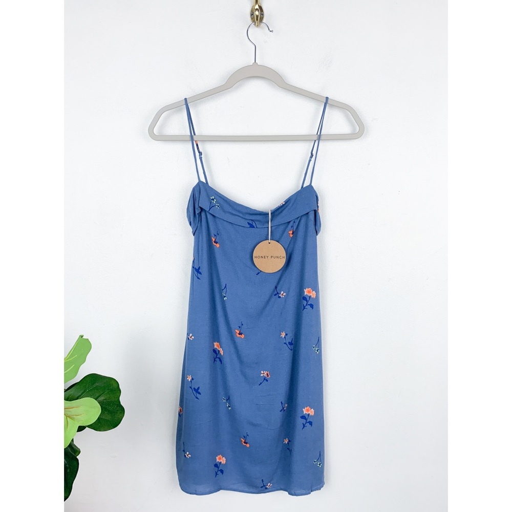 NWT Honey Punch Blue Floral Off the Shoulder Mini Dress Sz S
